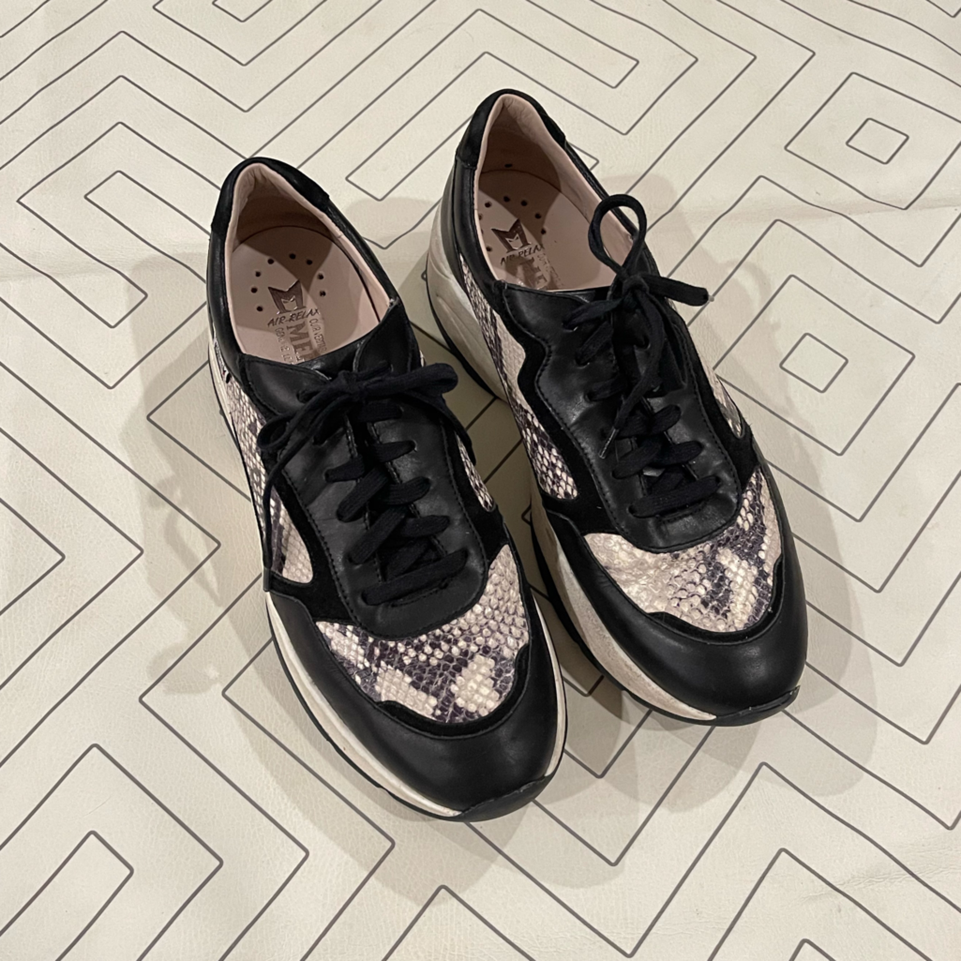 Mephisto Romane Black And Snake Print Sneakers
